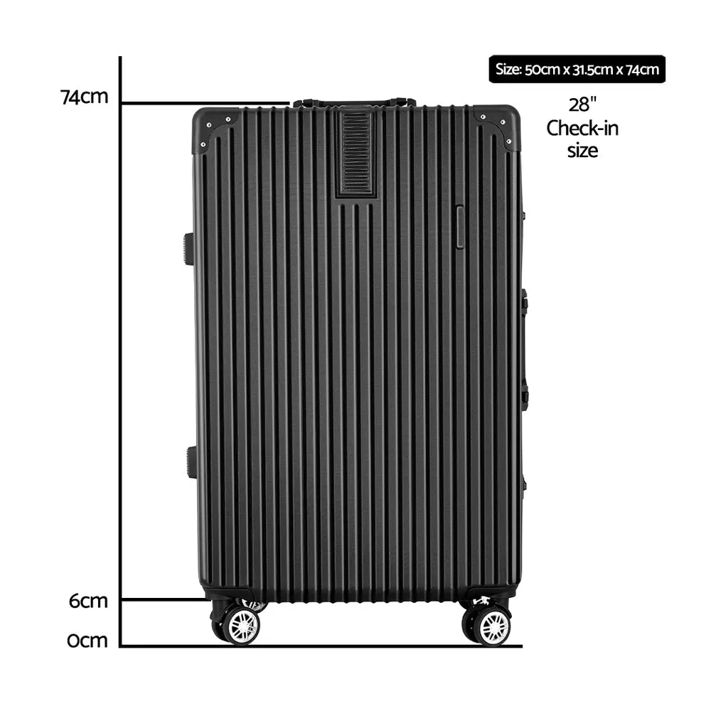 28" Luggage Trolley Travel Suitcase Set TSA Hard Case Lightweight Aluminum - Black