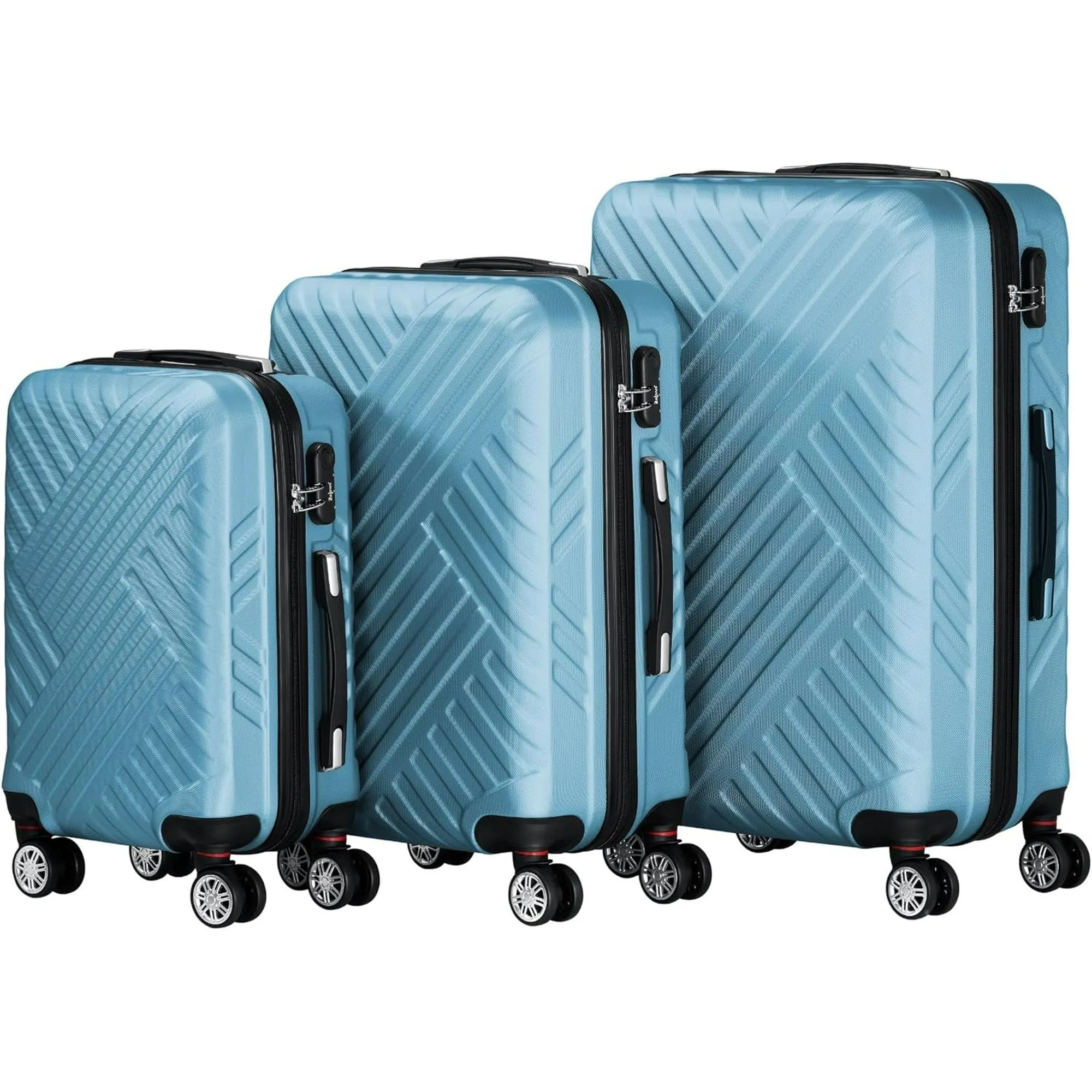 3 piece luggage set | Steel blue | ABS hard shell suitcase set with combination lock | 4 double wheels and inner partition |Suitcases with wheels | Lightweight luggage set | Travel luggage set