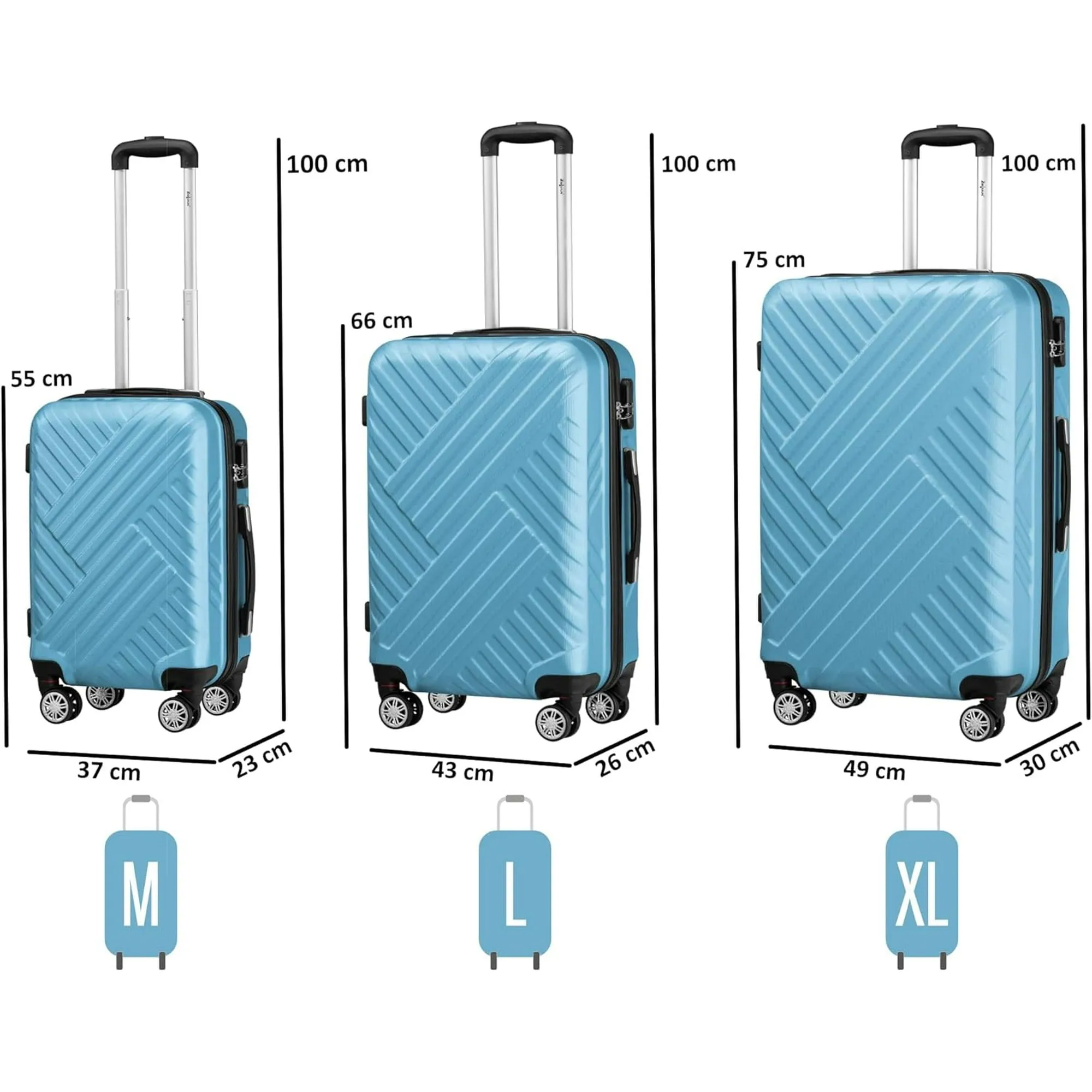 3 piece luggage set | Steel blue | ABS hard shell suitcase set with combination lock | 4 double wheels and inner partition |Suitcases with wheels | Lightweight luggage set | Travel luggage set