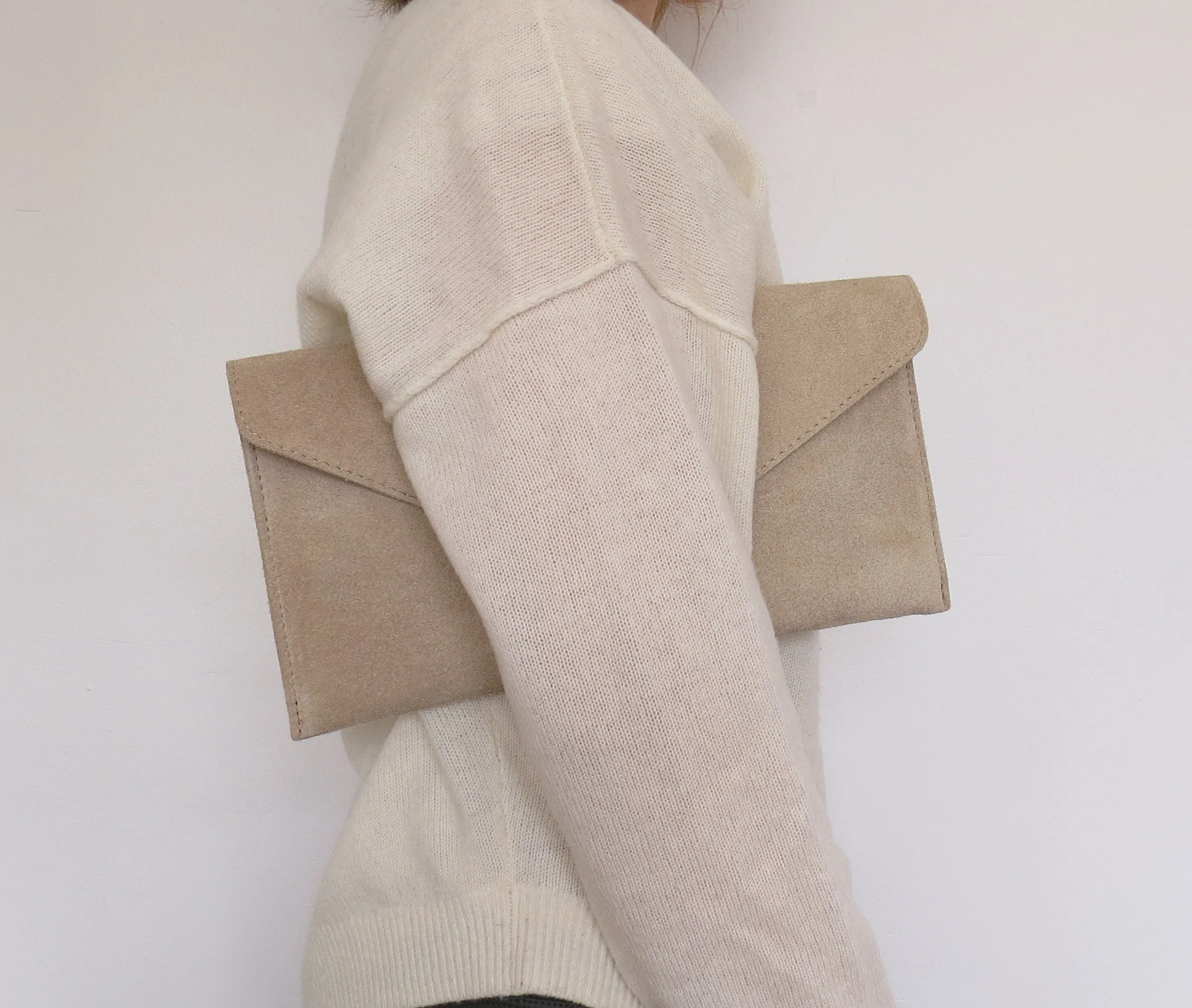 Beige Suede Envelope clutch bag