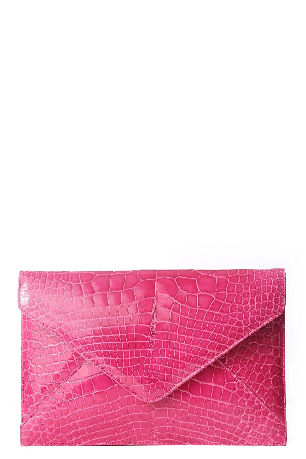 Bright Pink Alligator Envelope Clutch