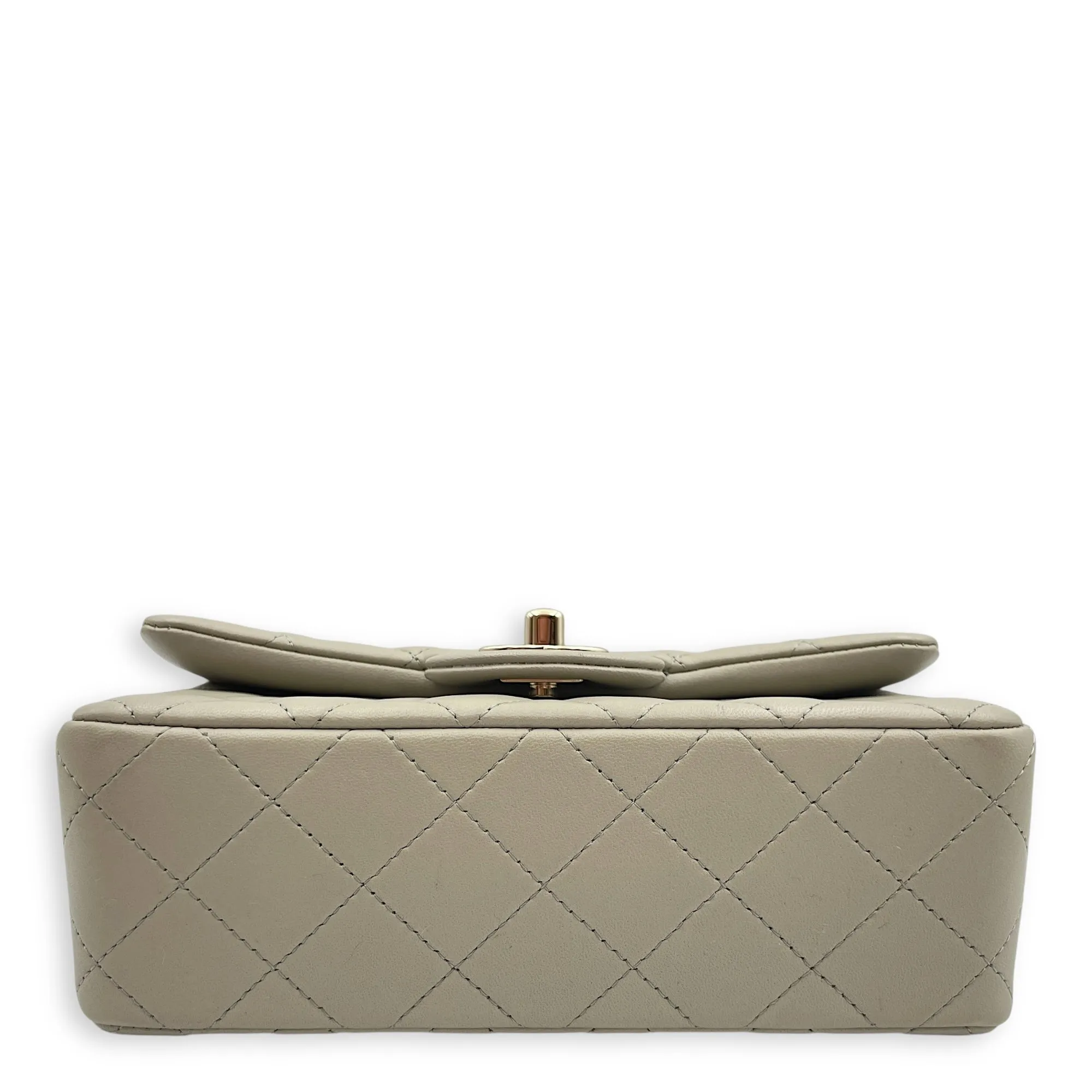 Classic Rectangle Mini Grey Crossbody Bag in Lambskin, Gold hardware