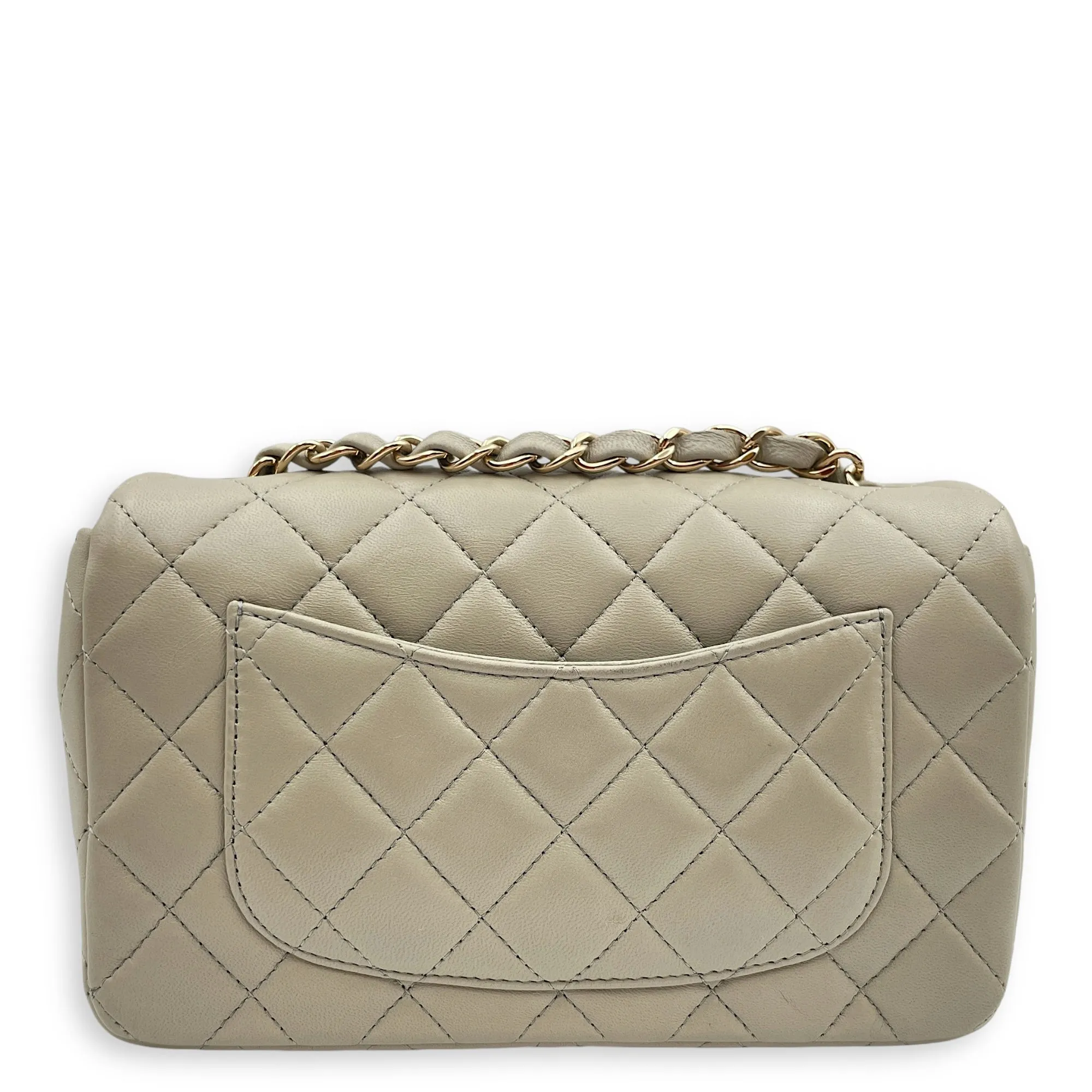 Classic Rectangle Mini Grey Crossbody Bag in Lambskin, Gold hardware