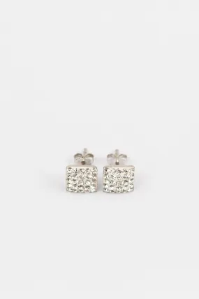 Crystal Square Pave Stud Sterling Silver Earrings