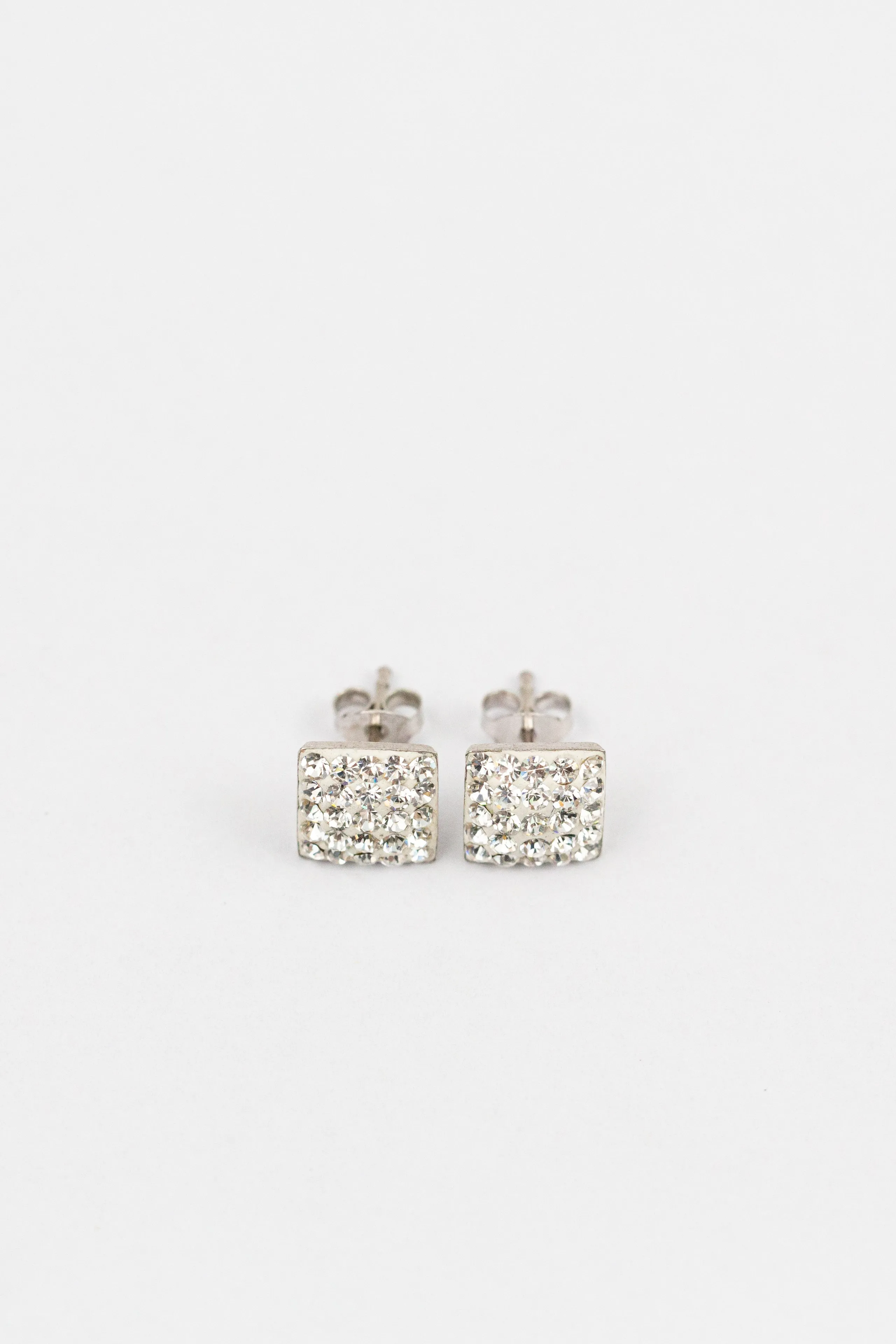 Crystal Square Pave Stud Sterling Silver Earrings