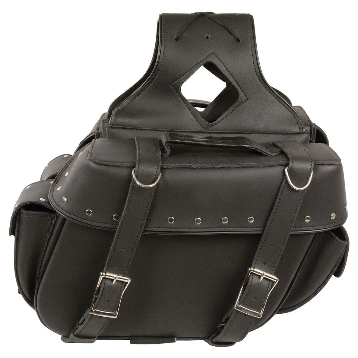 Dazzlo Leather Zip-Off PVC Throw Over Riveted Motorcycle Saddlebags - Black - One Size