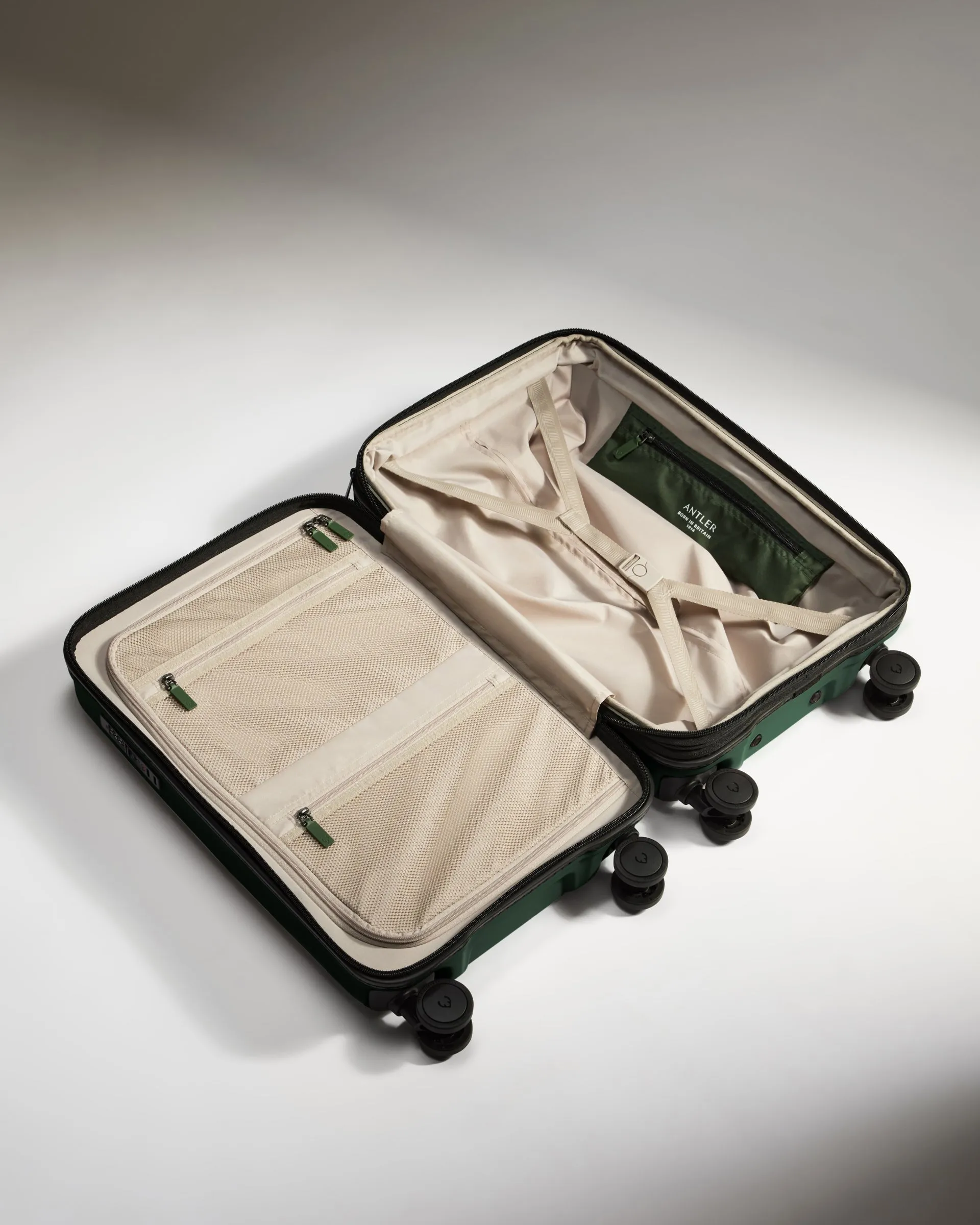 Expandable Cabin Suitcase in Antler Green - Icon Stripe