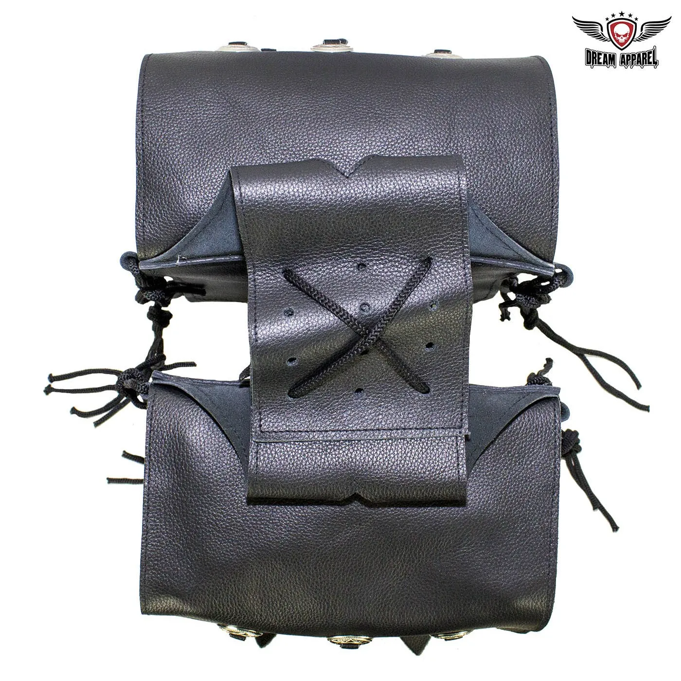 Genuine Black Leather Saddlebag with Conchos