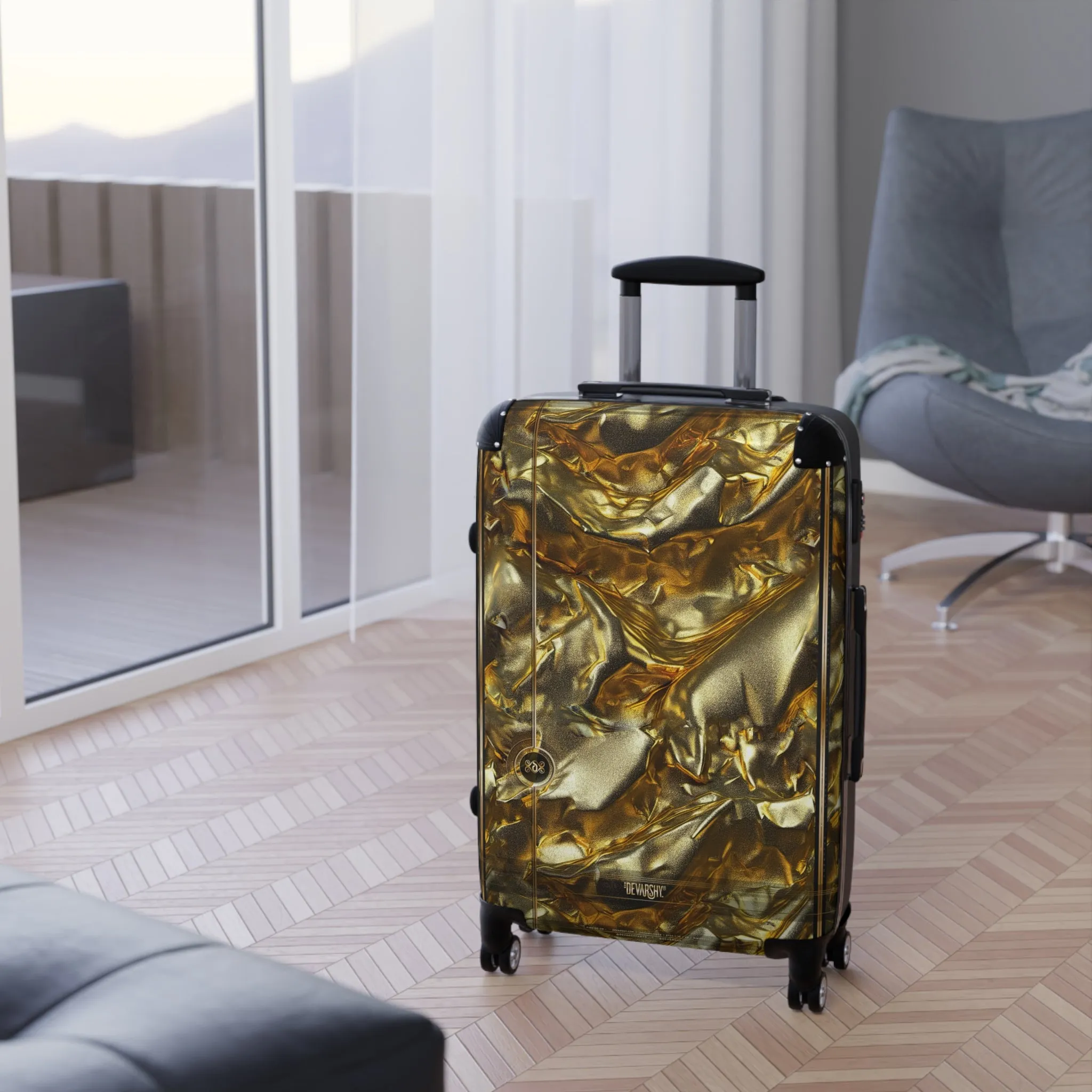 Gold Effect Suitcase Grunge Gold Travel Luggage Luxury Carry-on Suitcase Premium Hard Shell Suitcase | X3337