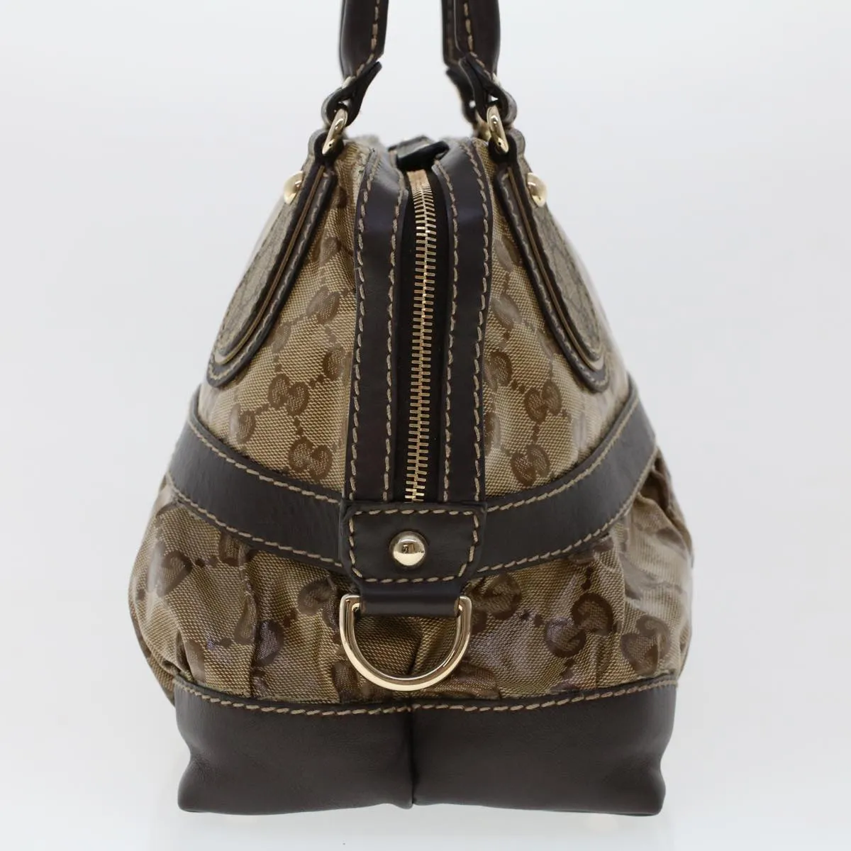 GUCCI GG Canvas Hand Bag Coated Canvas Beige Dark Brown 223962  hk739