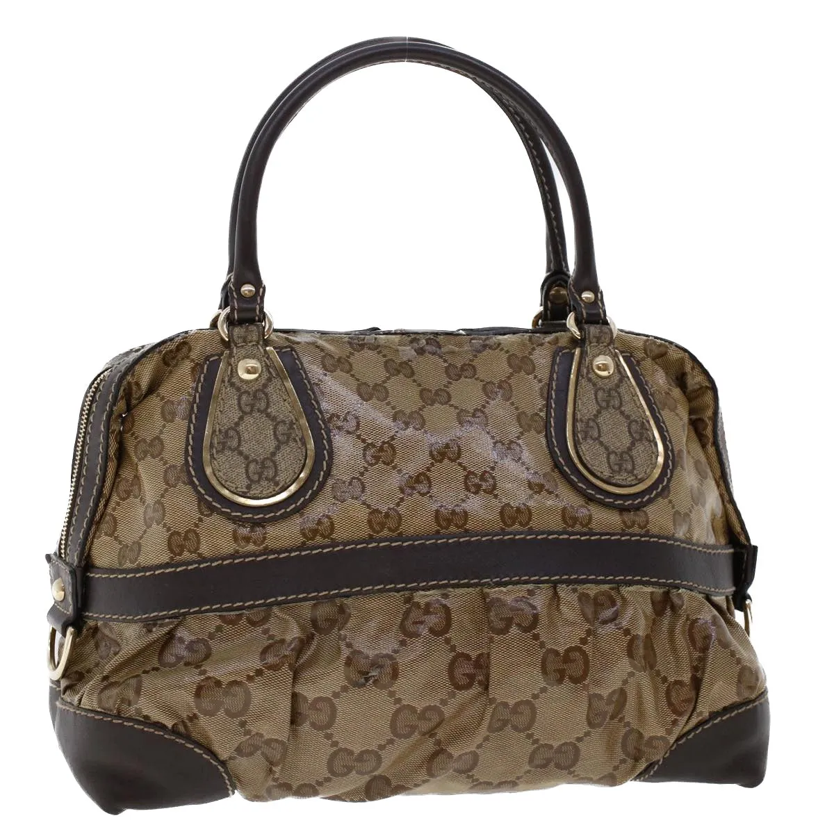 GUCCI GG Canvas Hand Bag Coated Canvas Beige Dark Brown 223962  hk739