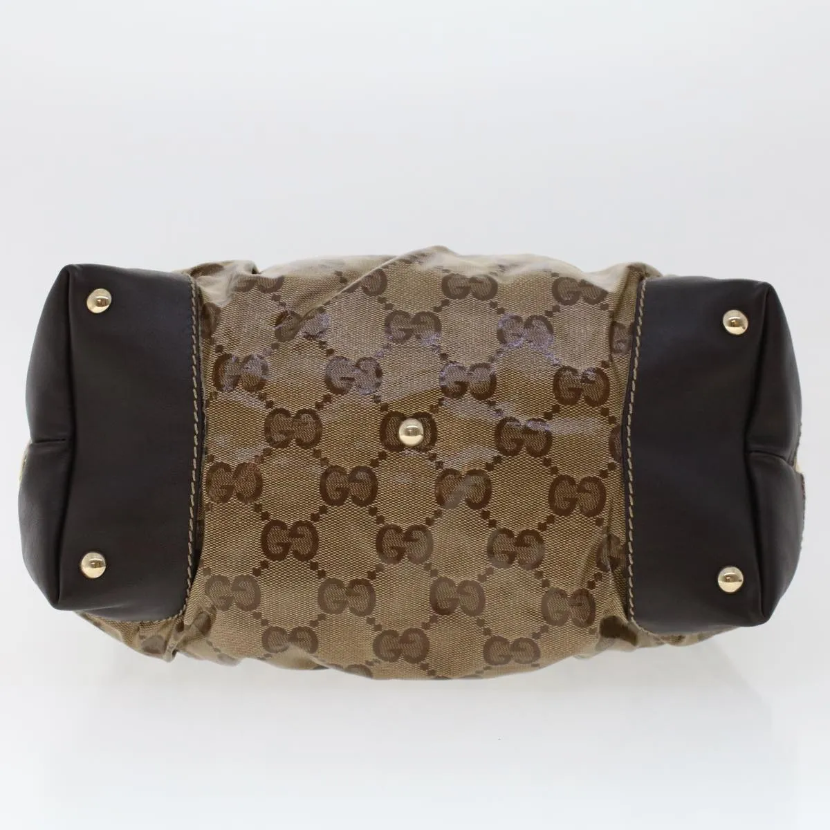 GUCCI GG Canvas Hand Bag Coated Canvas Beige Dark Brown 223962  hk739