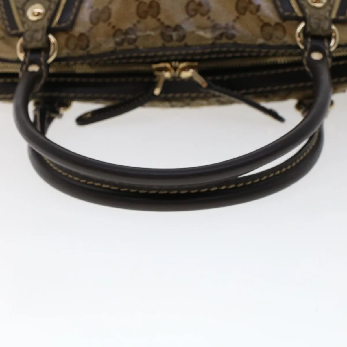 GUCCI GG Canvas Hand Bag Coated Canvas Beige Dark Brown 223962  hk739