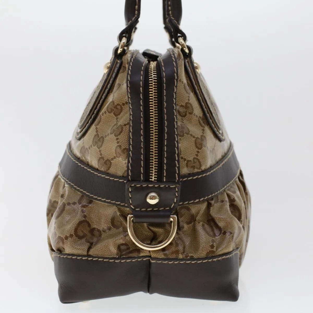 GUCCI GG Canvas Hand Bag Coated Canvas Beige Dark Brown 223962  hk739