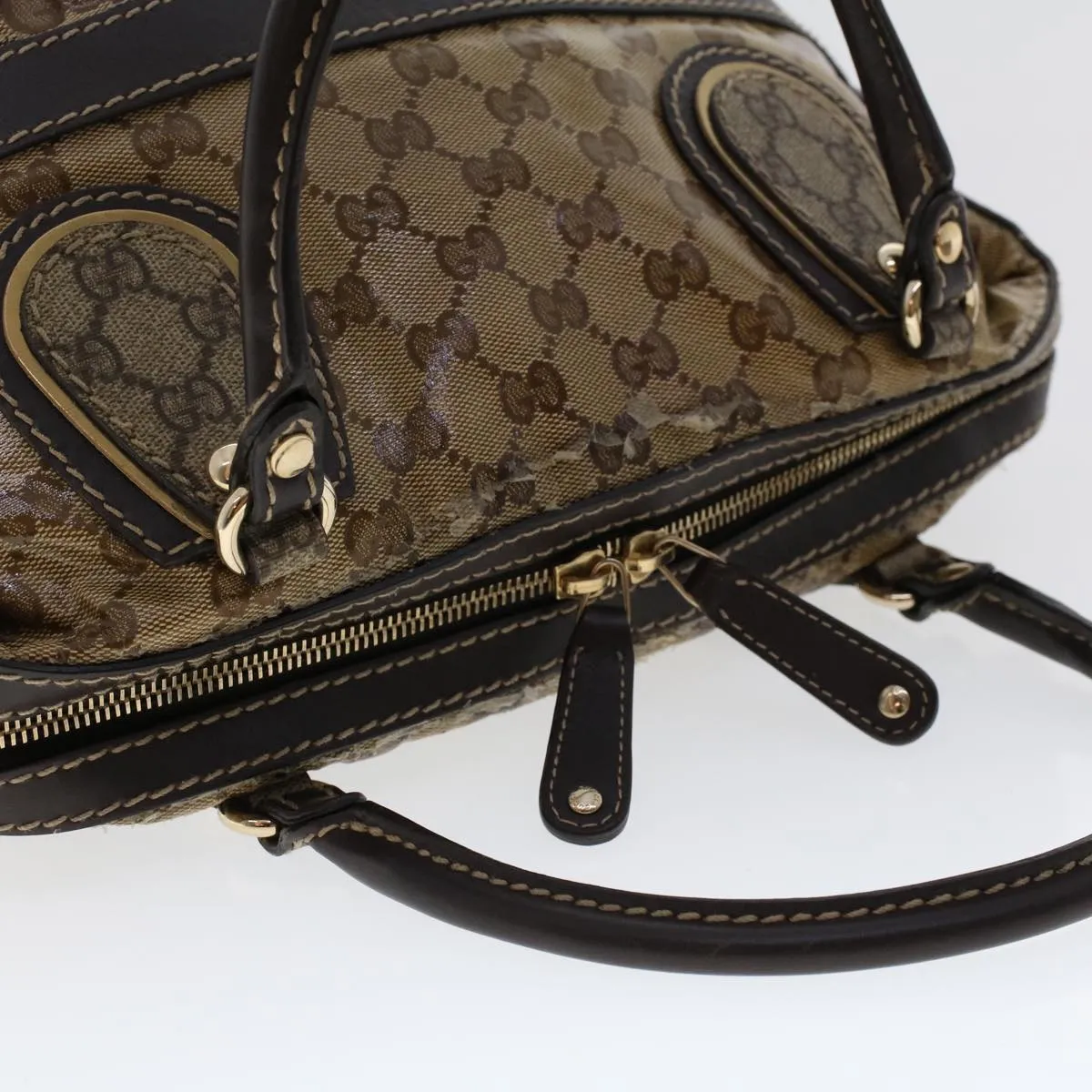 GUCCI GG Canvas Hand Bag Coated Canvas Beige Dark Brown 223962  hk739