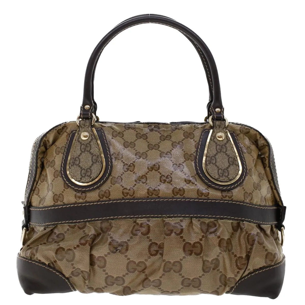 GUCCI GG Canvas Hand Bag Coated Canvas Beige Dark Brown 223962  hk739