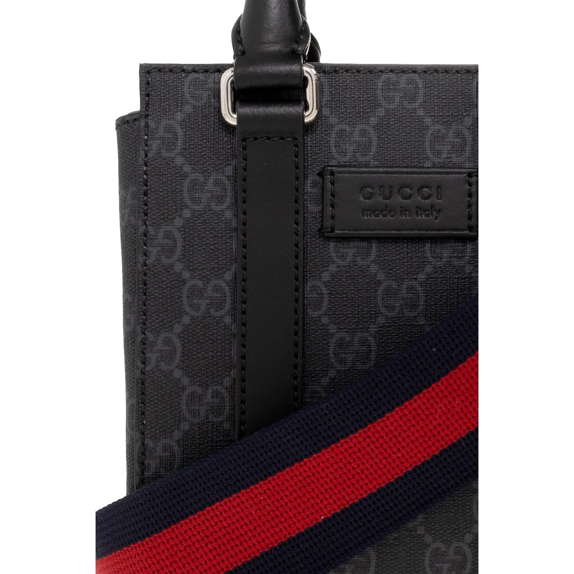 Gucci GG Supreme Monogram Black Web Strap Mini Tote Bag