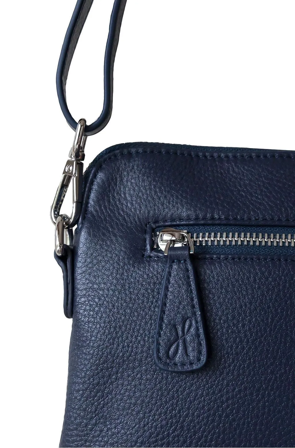 HOOPLA LEATHER MINI CROSSBODY SLOUCH/CLUTCH NAVY