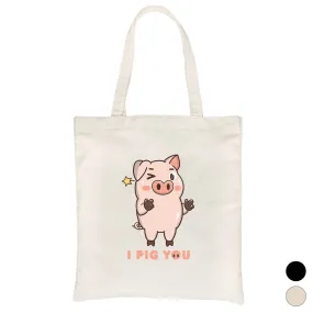 I Pig You Canvas Shoulder Bag Cute Valentine's Day Gift For Her