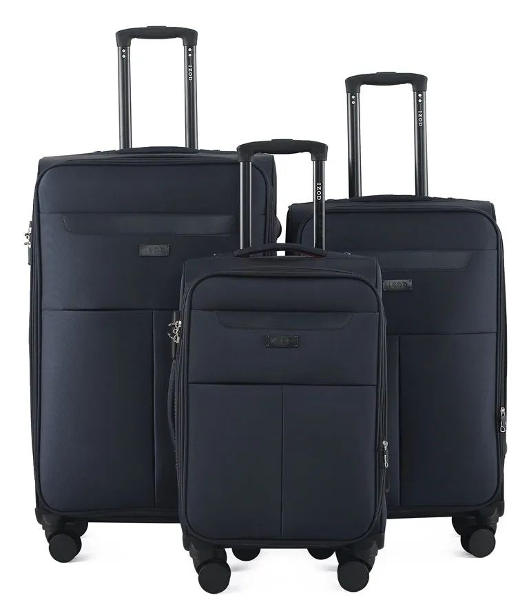 IZOD Liam Soft Shell Lightweight Expandable 360 Dual Spinning Wheels Combo Lock 28", 24", 20" 3 Piece Luggage Set