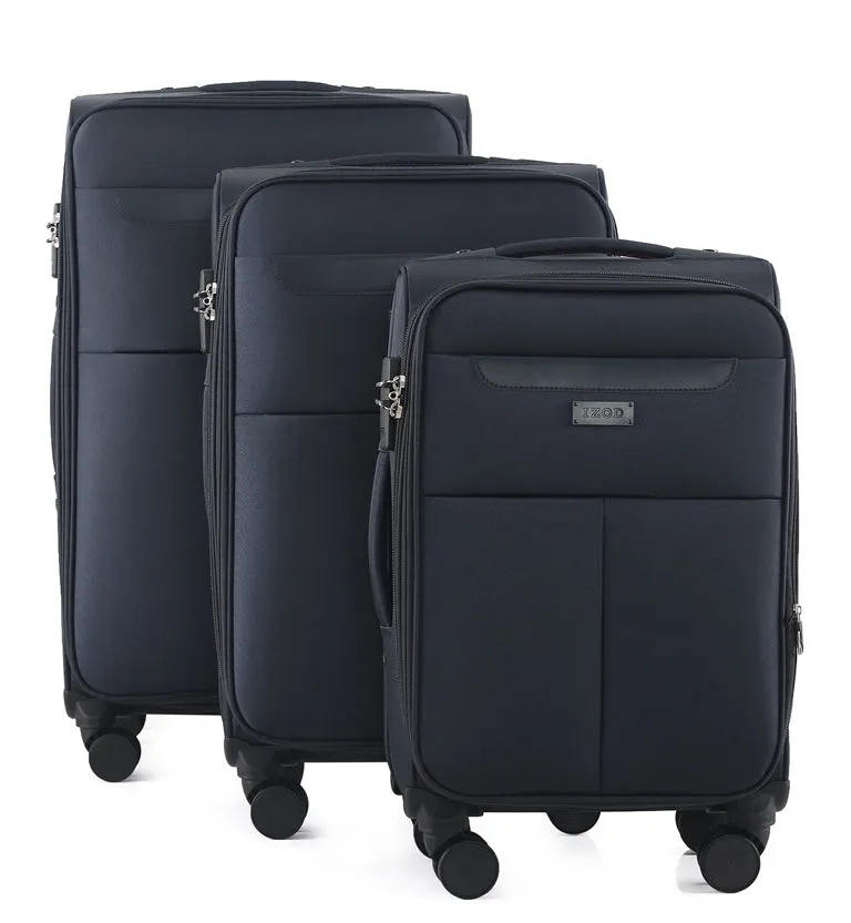 IZOD Liam Soft Shell Lightweight Expandable 360 Dual Spinning Wheels Combo Lock 28", 24", 20" 3 Piece Luggage Set