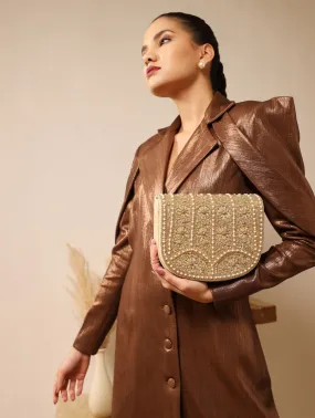 Kavya Beige Flap Over Bag with Handle