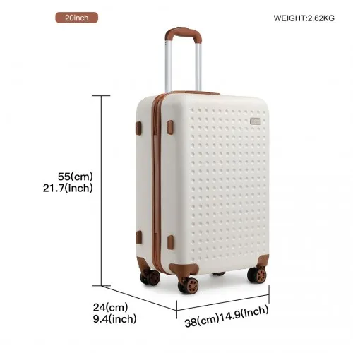 Kono 20 Inch Cabin Size ABS Hard Shell Suitcase with TSA Lock - Cream