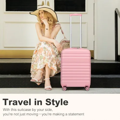 Kono 20 Inch Lightweight Hard Shell Cabin Carry-On Suitcase with TSA Lock - Stylish Pink Luggage