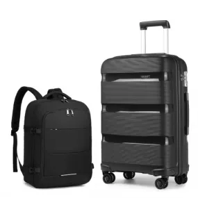 Kono 24'' Hard Shell PP Suitcase Set and EM2232 Backpack Set - Black - Durable Travel Combo