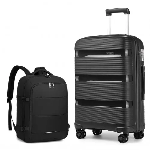 Kono 24'' Hard Shell PP Suitcase Set and EM2232 Backpack Set - Black - Durable Travel Combo