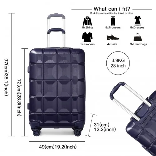 Kono 28 Inch Lightweight Hard Shell ABS Suitcase With TSA Lock - Navy