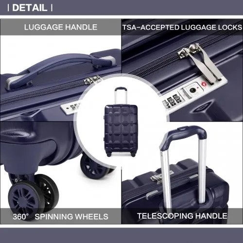 Kono 28 Inch Lightweight Hard Shell ABS Suitcase With TSA Lock - Navy