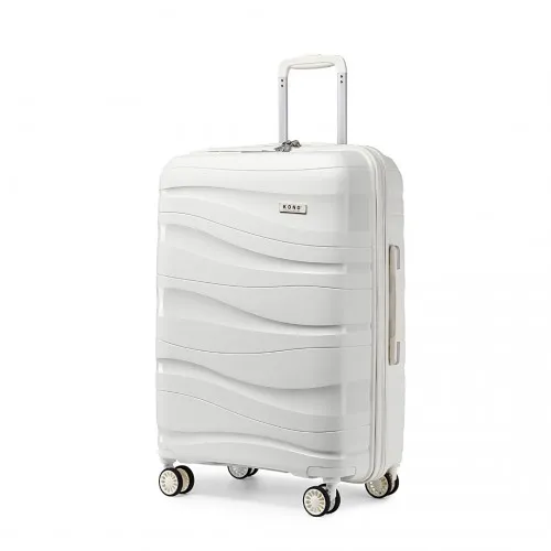 Kono 28 Inch Lightweight Polypropylene Hard Shell Suitcase with TSA Lock - Cream White