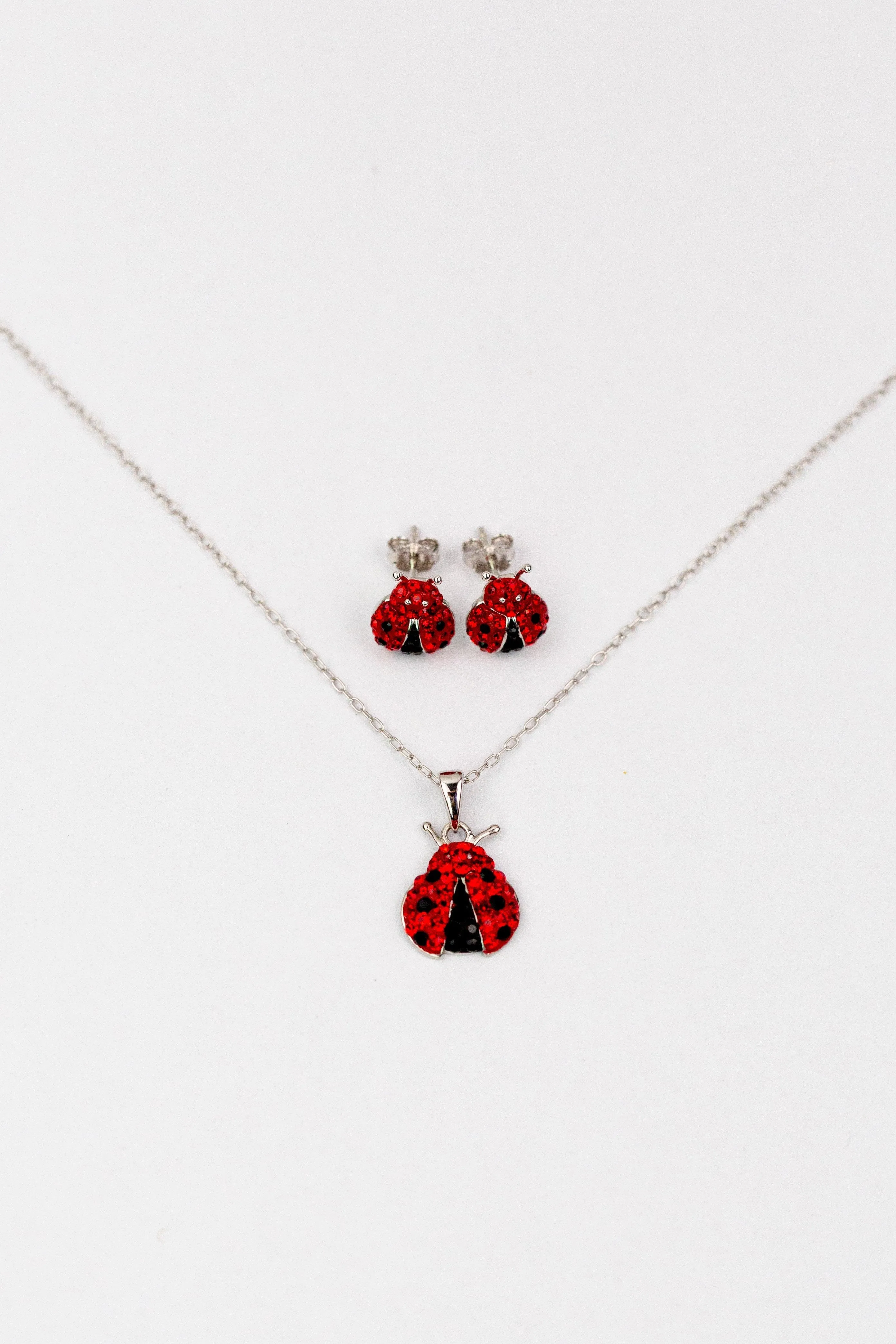 Ladybug Pave Crystal Silver Stud Earrings