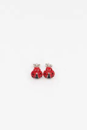 Ladybug Pave Crystal Silver Stud Earrings