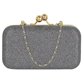 MaFs Women's Handicraft Beautiful Bling Box Rexin Clutch Bag for Party, Wedding (Grey)