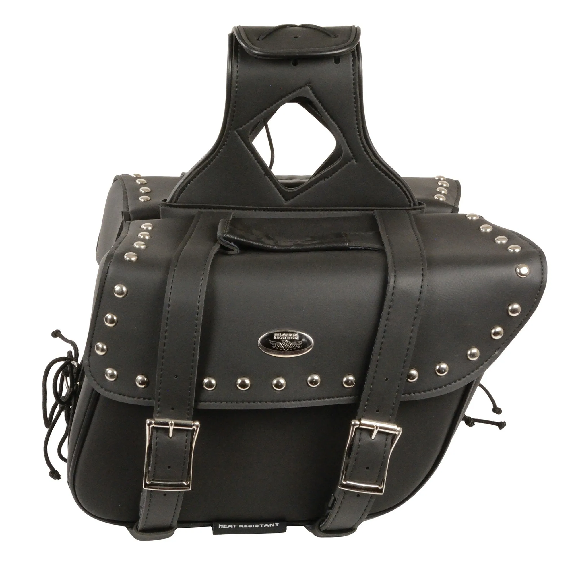 Medium Zip-Off PVC Slanted Throw Over Studded Saddle Bag(12X9X5X18)