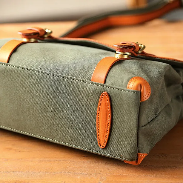 Messenger Bag Canvas Vegetable Tanned Leather Crossbody Bag-i7bags