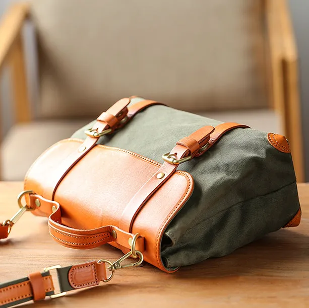 Messenger Bag Canvas Vegetable Tanned Leather Crossbody Bag-i7bags