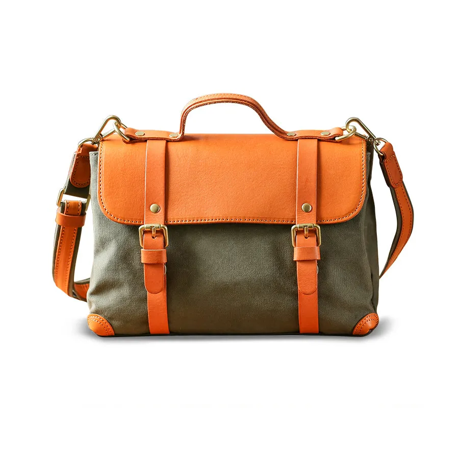 Messenger Bag Canvas Vegetable Tanned Leather Crossbody Bag-i7bags