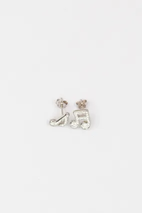 Music Notes Pave Crystal Silver Stud Earrings