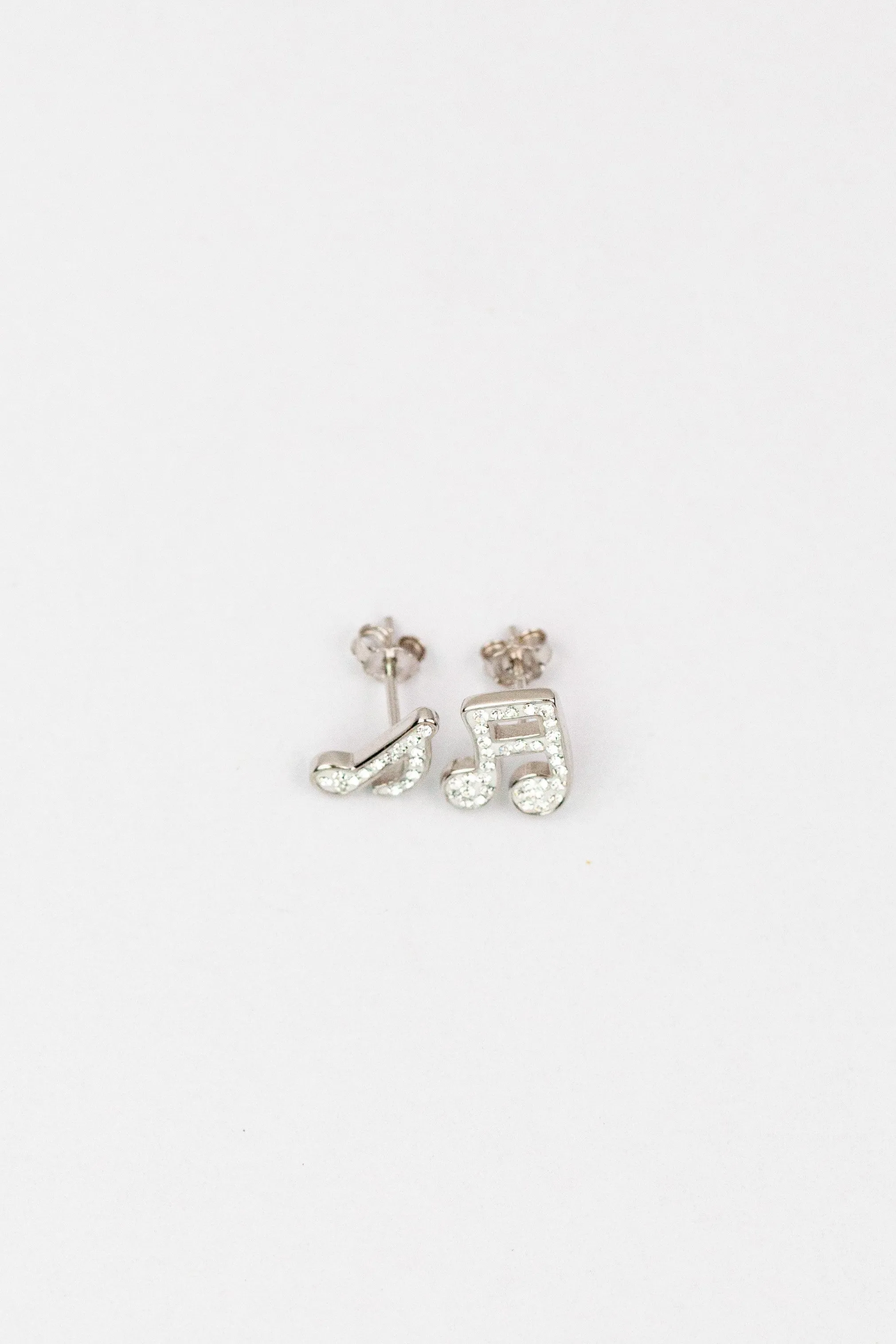 Music Notes Pave Crystal Silver Stud Earrings