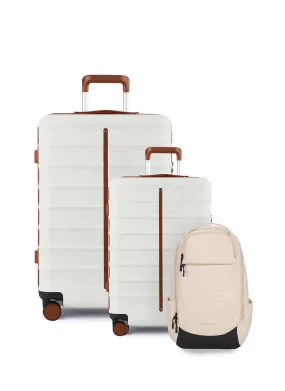 Odyssey Set of 2 & Float Backpack Combo | Sand White | Cabin Large Hard Luggage & Backpack