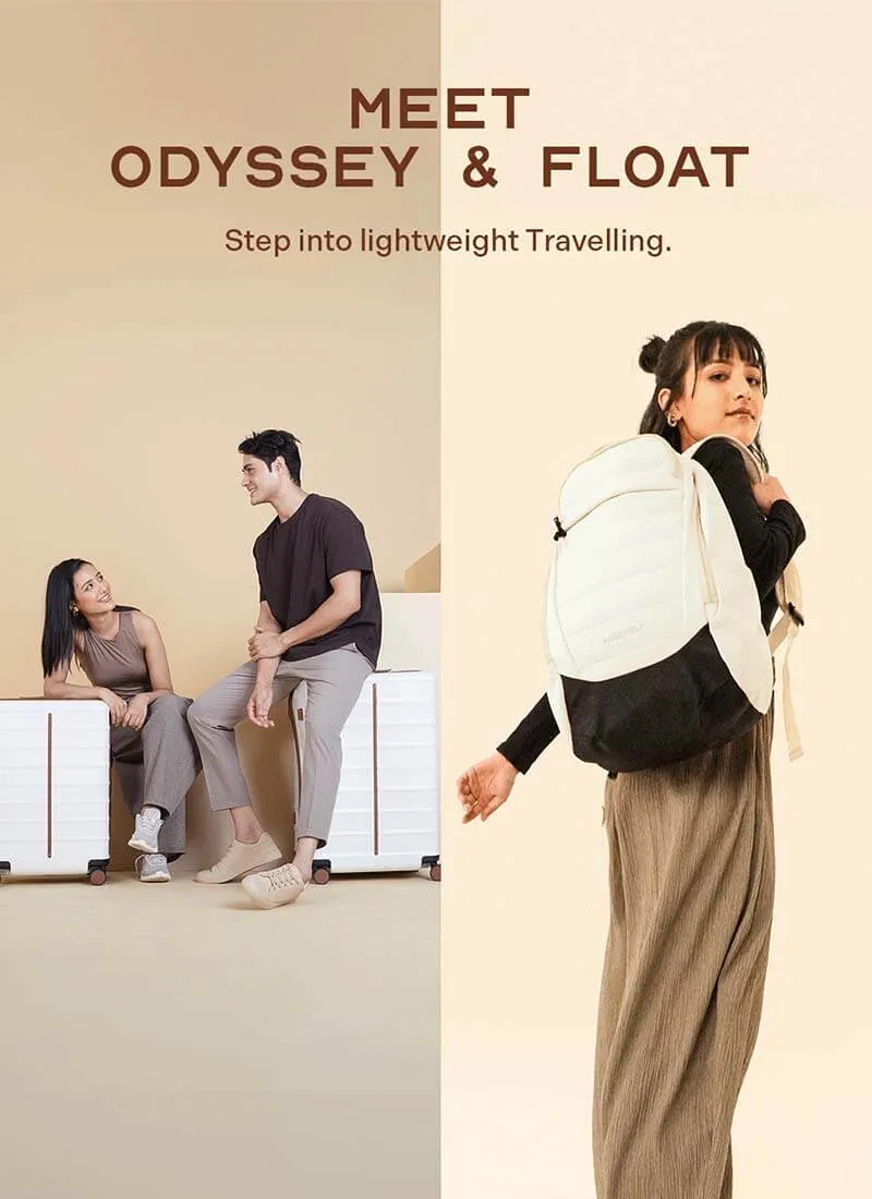 Odyssey Set of 2 & Float Backpack Combo | Sand White | Cabin Large Hard Luggage & Backpack