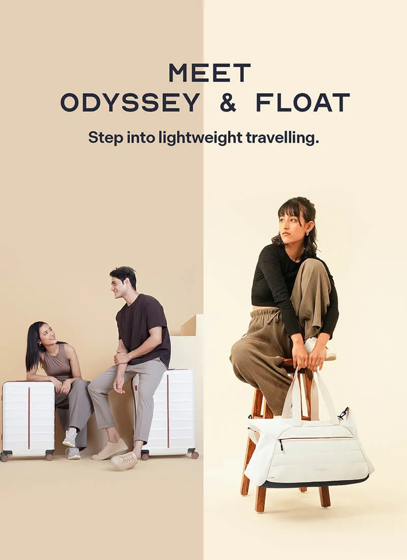 Odyssey Set of 2 & Float Duffle Combo | Sand White | Medium Large Hard Luggage & Duffle