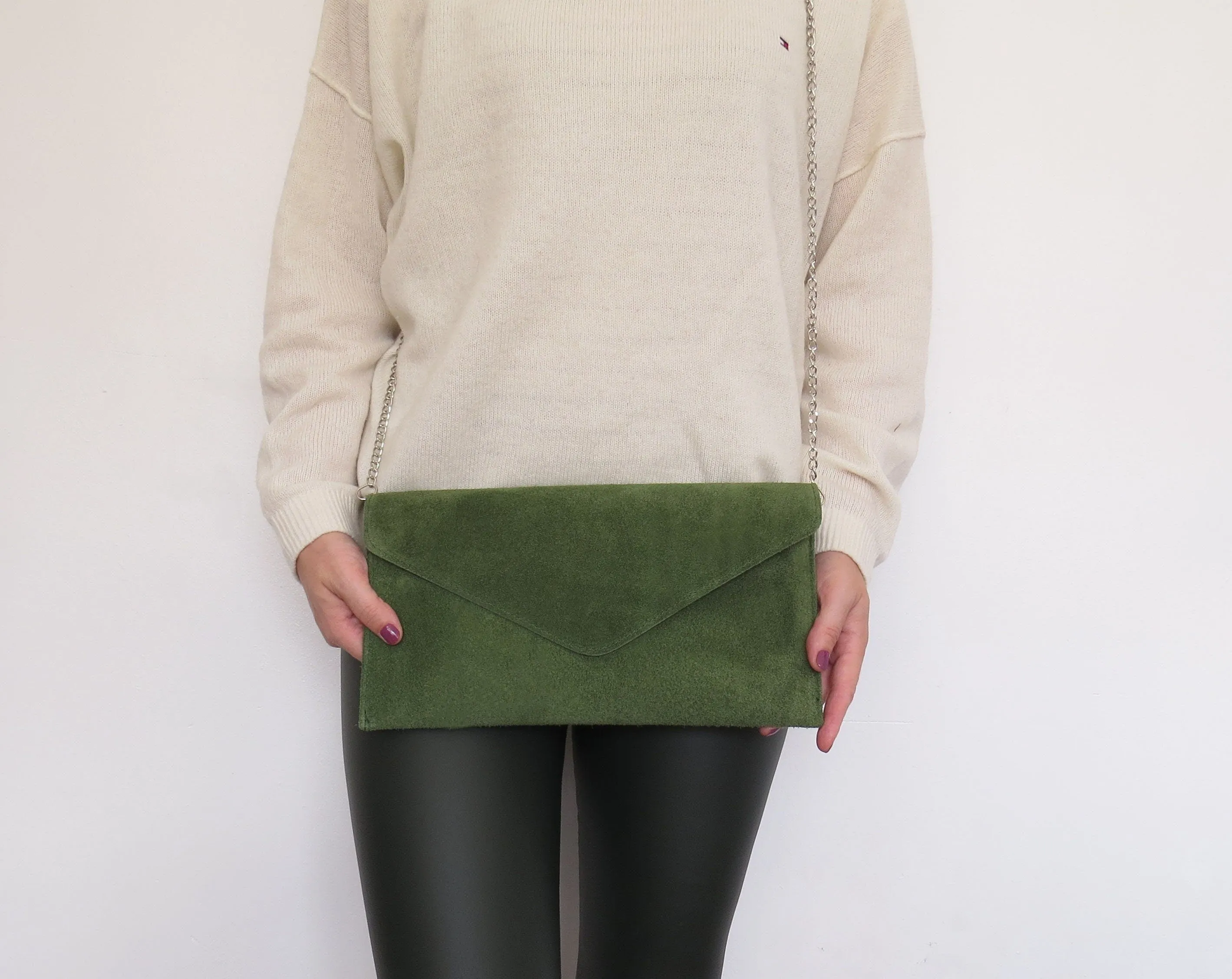 Olive Green envelope clutch bag