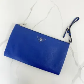 Prada Vitello Daino Wristlet Pouch Royal