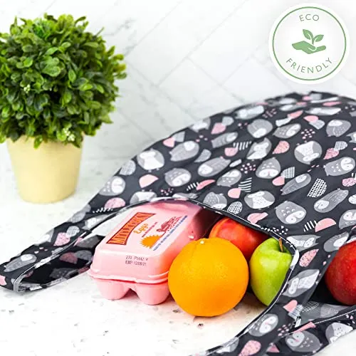 Ripstop Reusable Grocery Shopping Bag - Replace Paper and Plastic Bags with Large, Strong Eco Friendly Bags. Turns into a Carrying Pouch when Folded into Its Own Pocket. (ANIMAL PATTERN | 6-PACK)