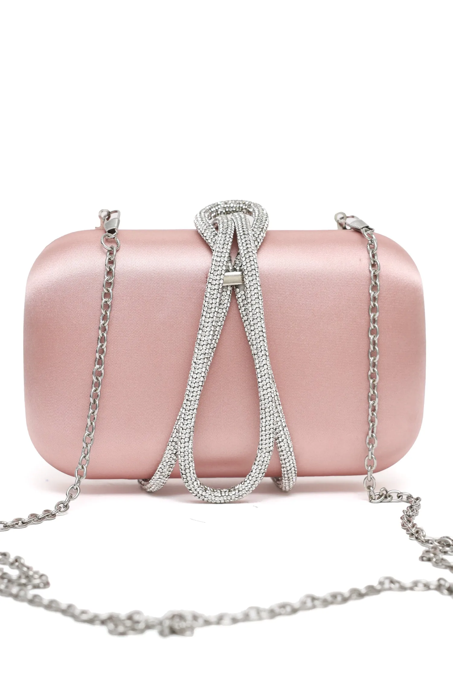 SATIN CRYSTAL LOOP CLUTCH-CHAMPAGNE