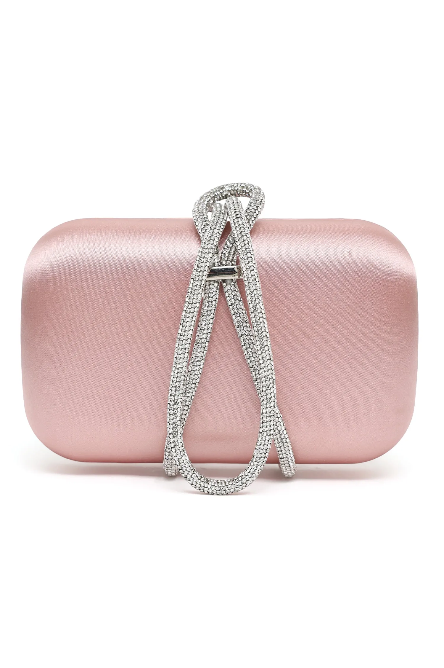 SATIN CRYSTAL LOOP CLUTCH-CHAMPAGNE